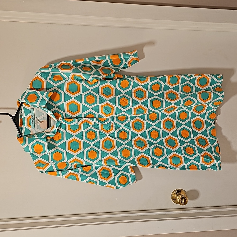 Karlie Button Front Dress Orange Green and White. Size Medium